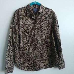 Chaps leopard button down blouse large